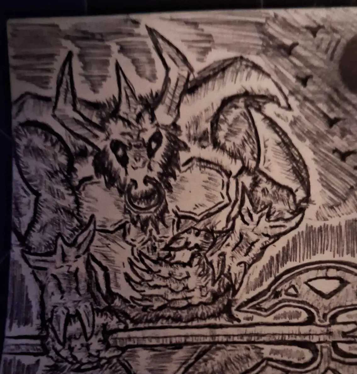 Armored dragon warrior beneath a dark sun