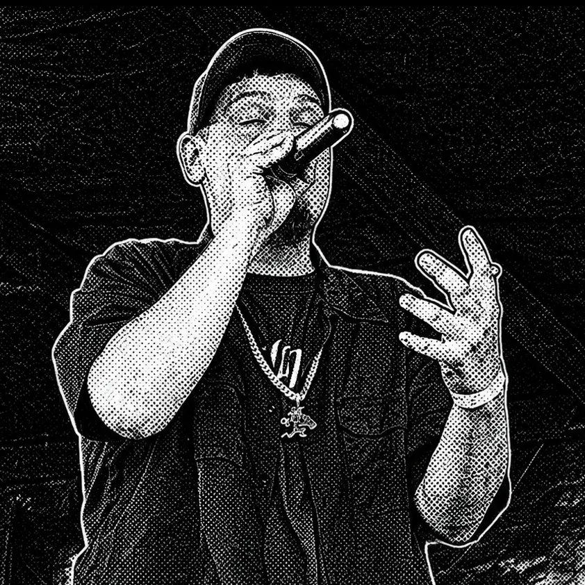 POLMAR performing live with a microphone