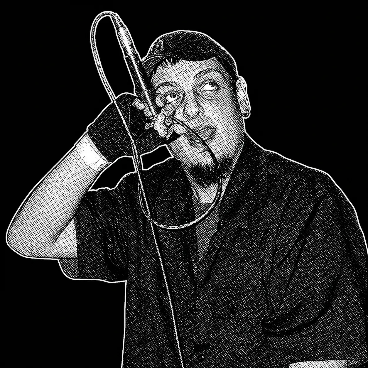 POLMAR holding a microphone during a live performance