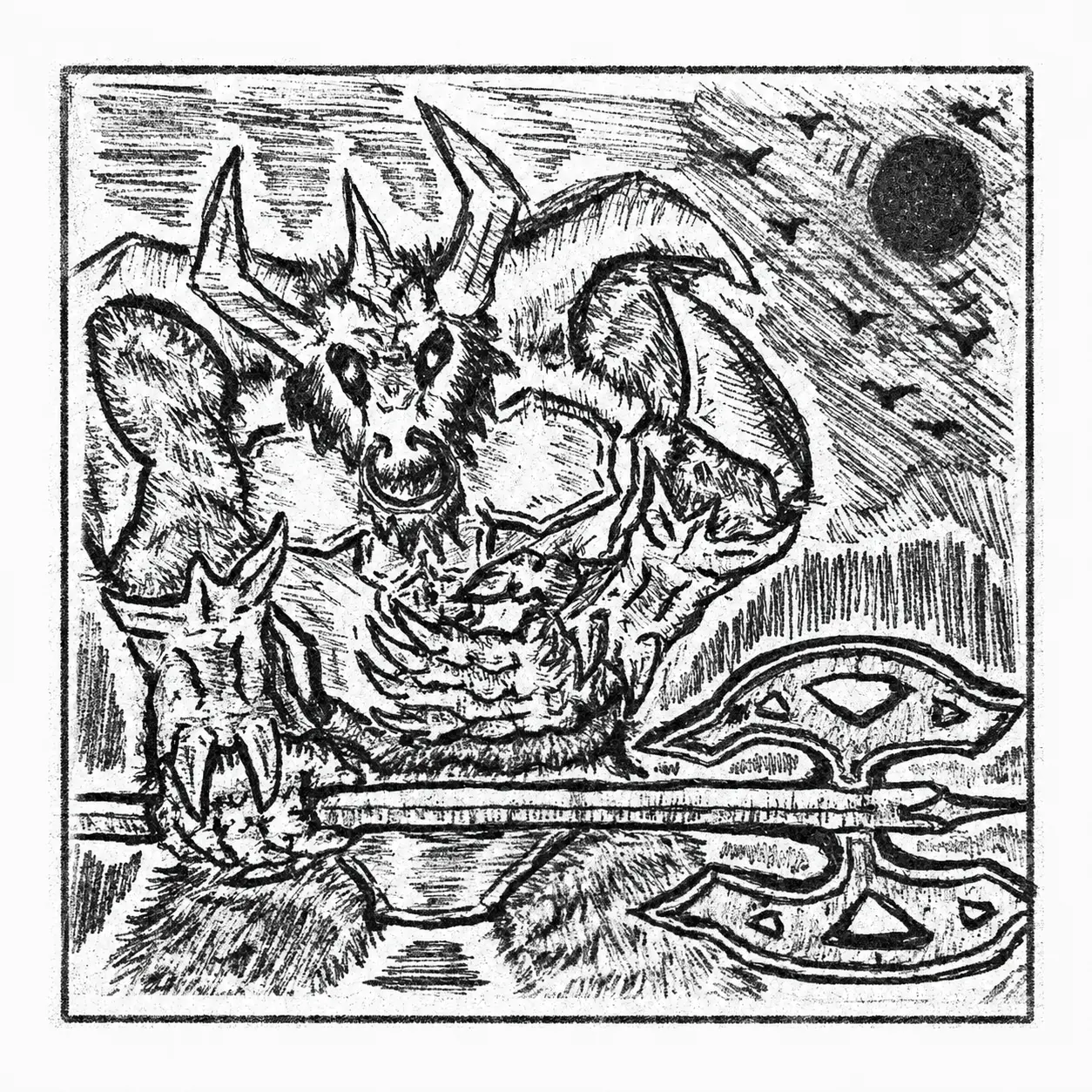 Armored dragon warrior beneath a dark sun