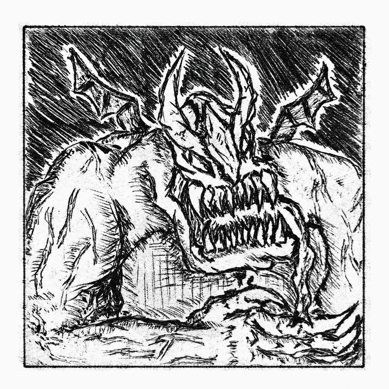 Close portrait of a horned skull creature